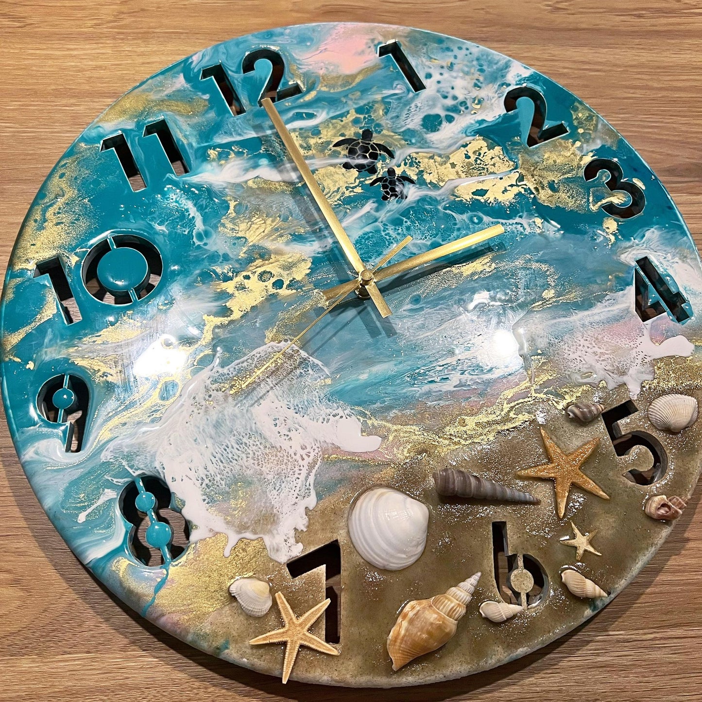 Ocean and Pink turtle clock - Made to order