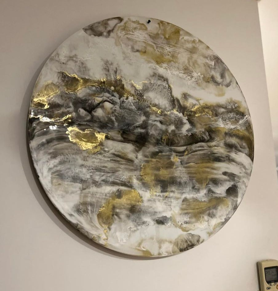 White and Gold Marble  - 60cm Clock