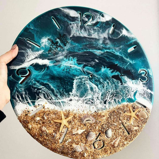 40cm Dolphin Dark Turquoise Clock